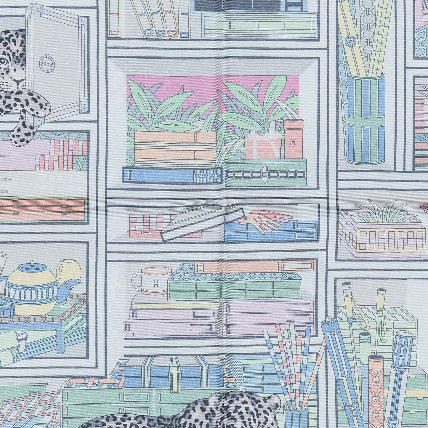 Hermes Scarf 90 Les Douze Léopards – Double Sided – Rose Bonbon Vert Vif Jaune – NWCTS – 2504281956