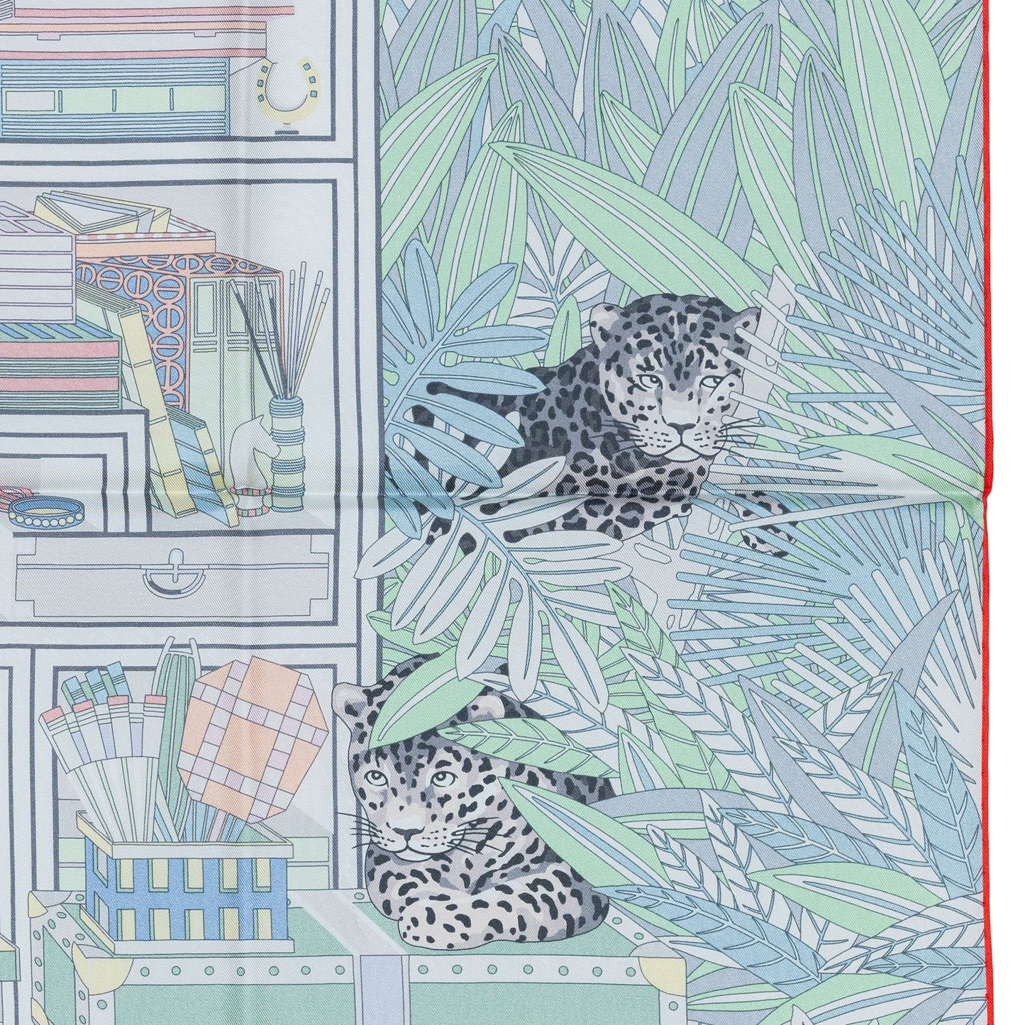 Hermes Scarf 90 Les Douze Léopards – Double Sided – Rose Bonbon Vert Vif Jaune – NWCTS – 2504281956