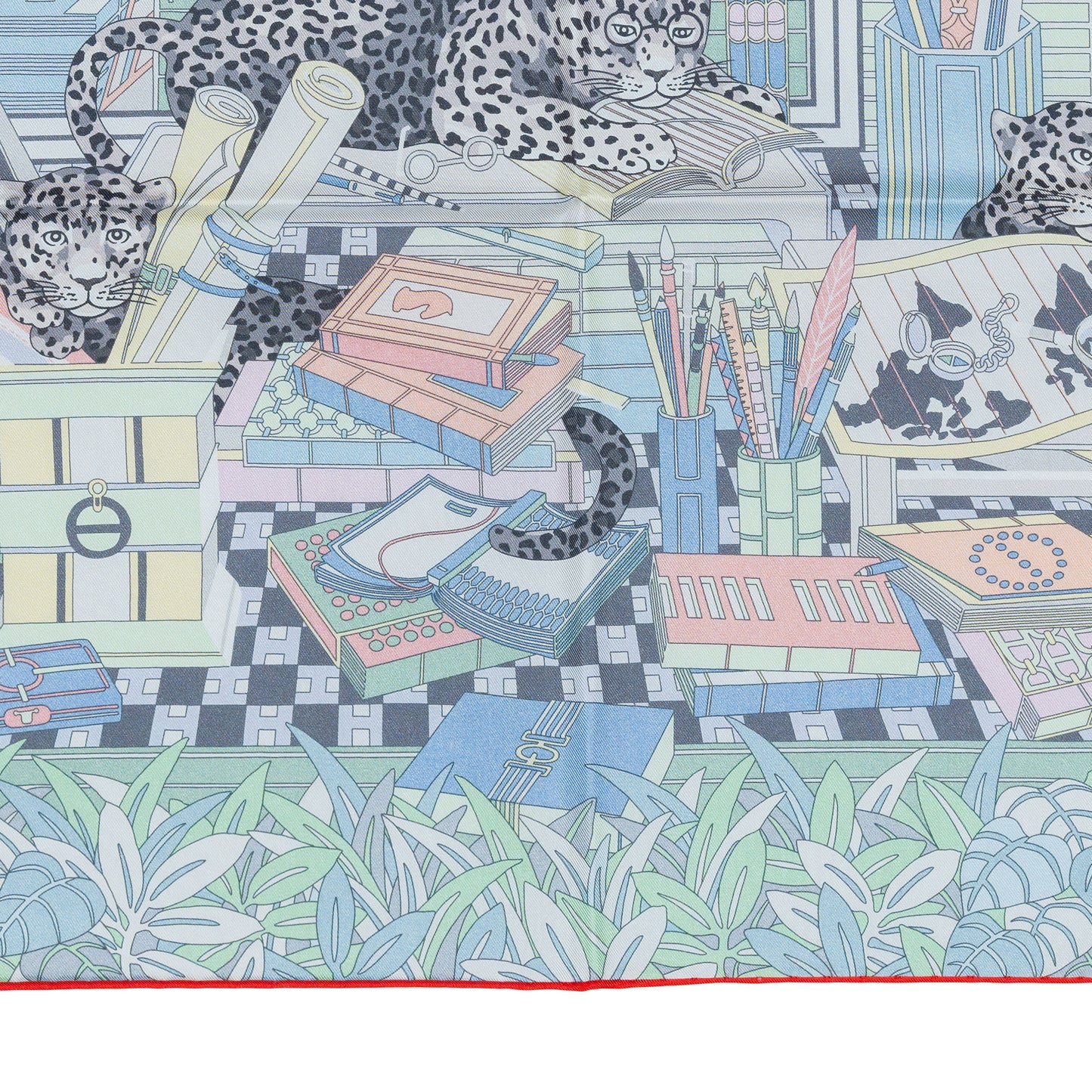 Hermes Scarf 90 Les Douze Léopards – Double Sided – Rose Bonbon Vert Vif Jaune – NWCTS – 2504281956