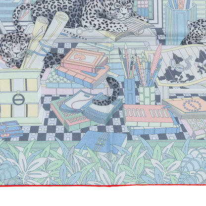 Hermes Scarf 90 Les Douze Léopards – Double Sided – Rose Bonbon Vert Vif Jaune – NWCTS – 2504281956