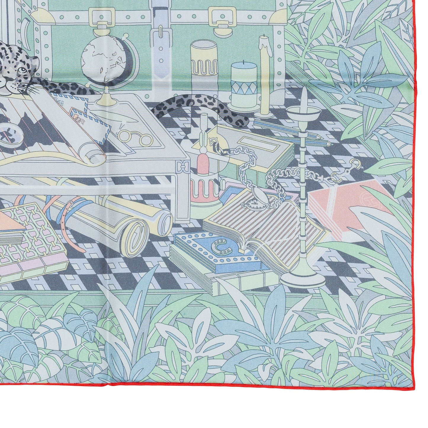 Hermes Scarf 90 Les Douze Léopards – Double Sided – Rose Bonbon Vert Vif Jaune – NWCTS – 2504281956
