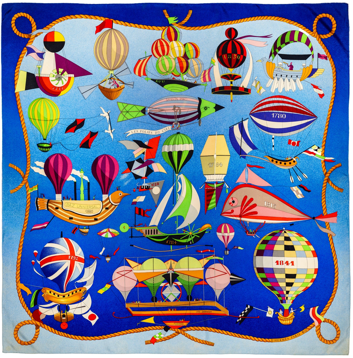 Hermes Silk Scarf Les Folies du Ciel - Rouge Vert Jaune Violet - EXCWCT - 2606281509
