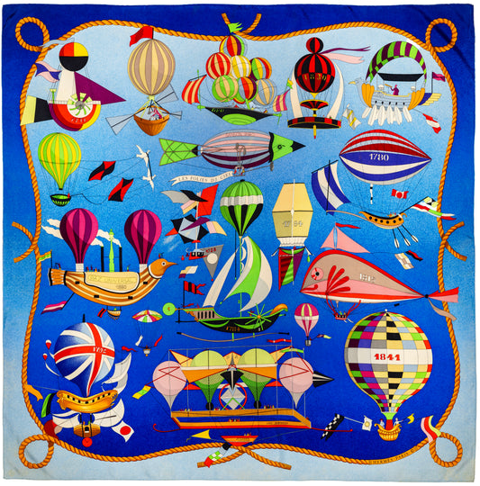 Hermes Silk Scarf Les Folies du Ciel - Rouge Vert Jaune Violet - EXCWCT - 2606281509