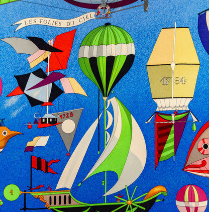 Hermes Silk Scarf Les Folies du Ciel - Rouge Vert Jaune Violet - EXCWCT - 2606281509