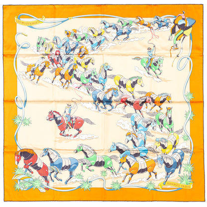 Hermès Silk Scarf 90 - Les Mustangs II - Double Face - Potiron Beige - New - 2511041812