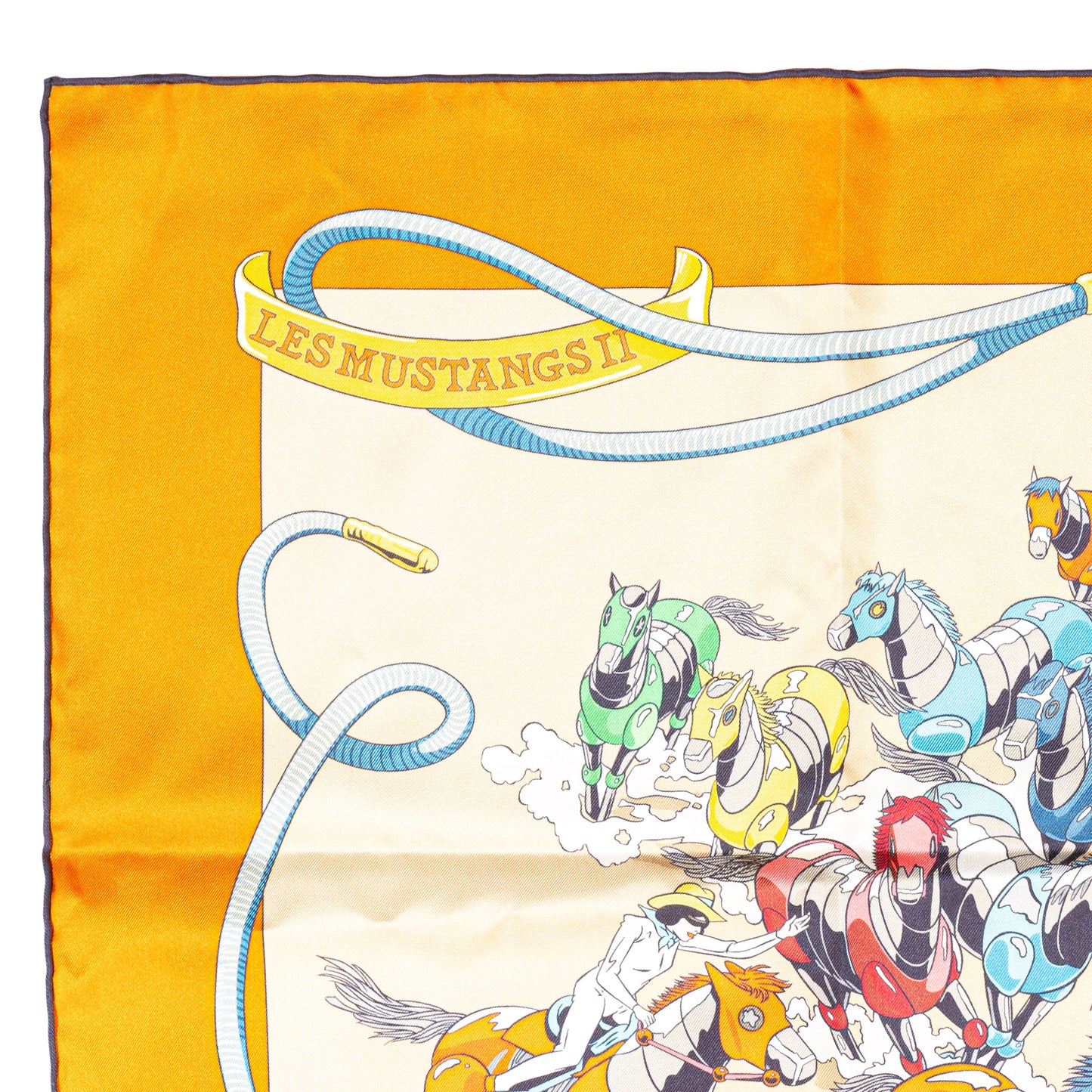 Hermès Silk Scarf 90 - Les Mustangs II - Double Face - Potiron Beige - New - 2511041812
