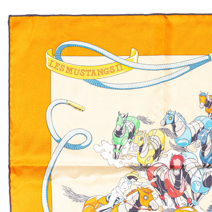 Hermès Silk Scarf 90 - Les Mustangs II - Double Face - Potiron Beige - New - 2511041812