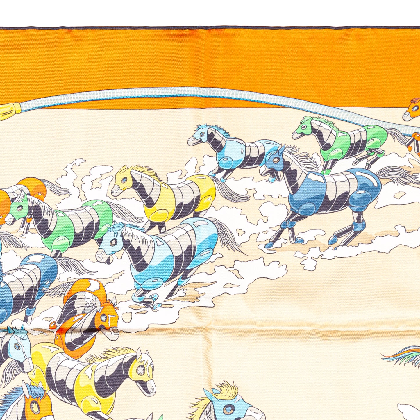 Hermès Silk Scarf 90 - Les Mustangs II - Double Face - Potiron Beige - New - 2511041812