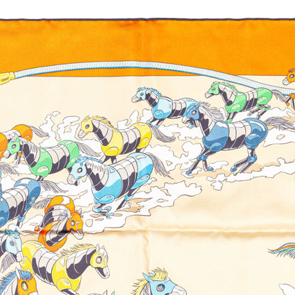 Hermès Silk Scarf 90 - Les Mustangs II - Double Face - Potiron Beige - New - 2511041812