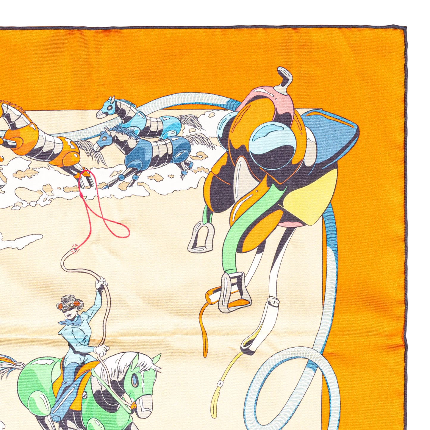 Hermès Silk Scarf 90 - Les Mustangs II - Double Face - Potiron Beige - New - 2511041812