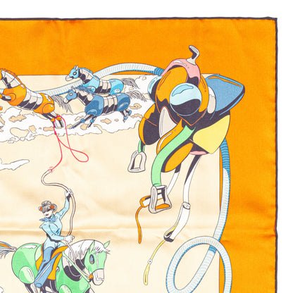 Hermès Silk Scarf 90 - Les Mustangs II - Double Face - Potiron Beige - New - 2511041812