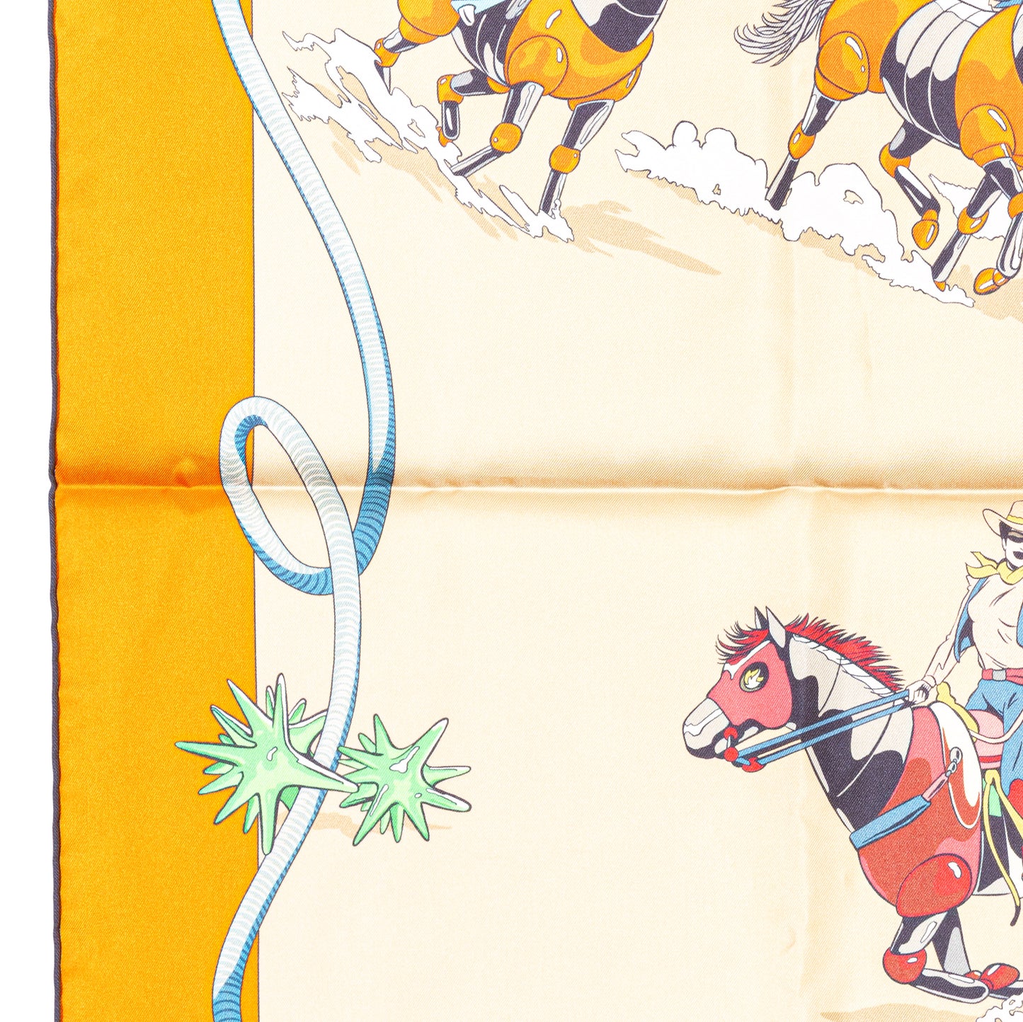 Hermès Silk Scarf 90 - Les Mustangs II - Double Face - Potiron Beige - New - 2511041812