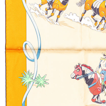 Hermès Silk Scarf 90 - Les Mustangs II - Double Face - Potiron Beige - New - 2511041812