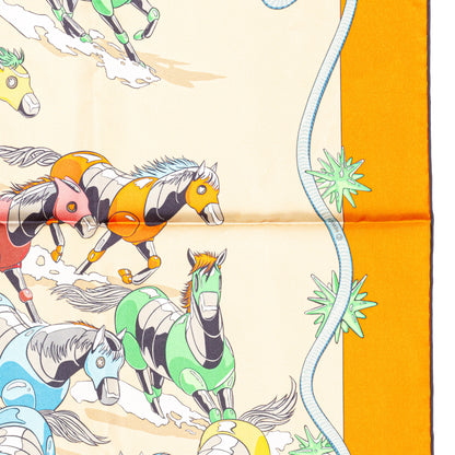 Hermès Silk Scarf 90 - Les Mustangs II - Double Face - Potiron Beige - New - 2511041812