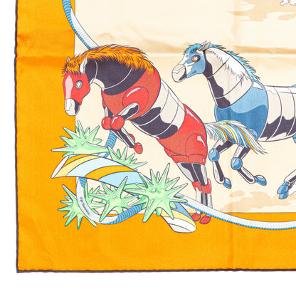 Hermès Silk Scarf 90 - Les Mustangs II - Double Face - Potiron Beige - New - 2511041812