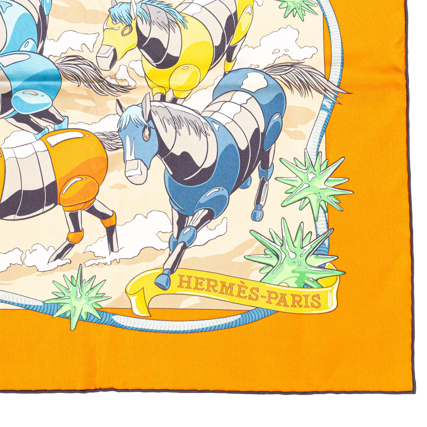 Hermès Silk Scarf 90 - Les Mustangs II - Double Face - Potiron Beige - New - 2511041812