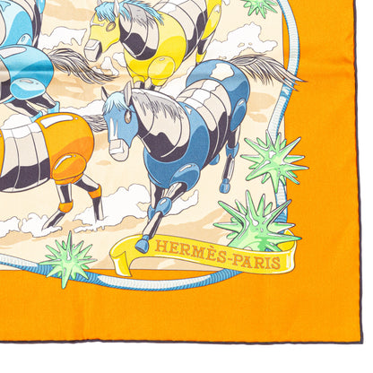 Hermès Silk Scarf 90 - Les Mustangs II - Double Face - Potiron Beige - New - 2511041812