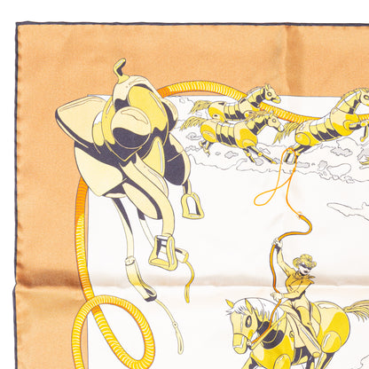 Hermès Silk Scarf 90 - Les Mustangs II - Double Face - Potiron Beige - New - 2511041812