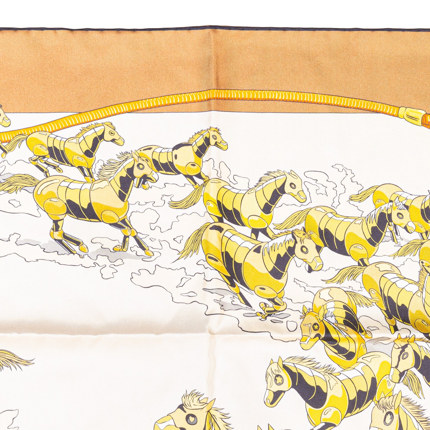 Hermès Silk Scarf 90 - Les Mustangs II - Double Face - Potiron Beige - New - 2511041812