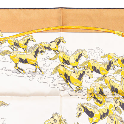Hermès Silk Scarf 90 - Les Mustangs II - Double Face - Potiron Beige - New - 2511041812