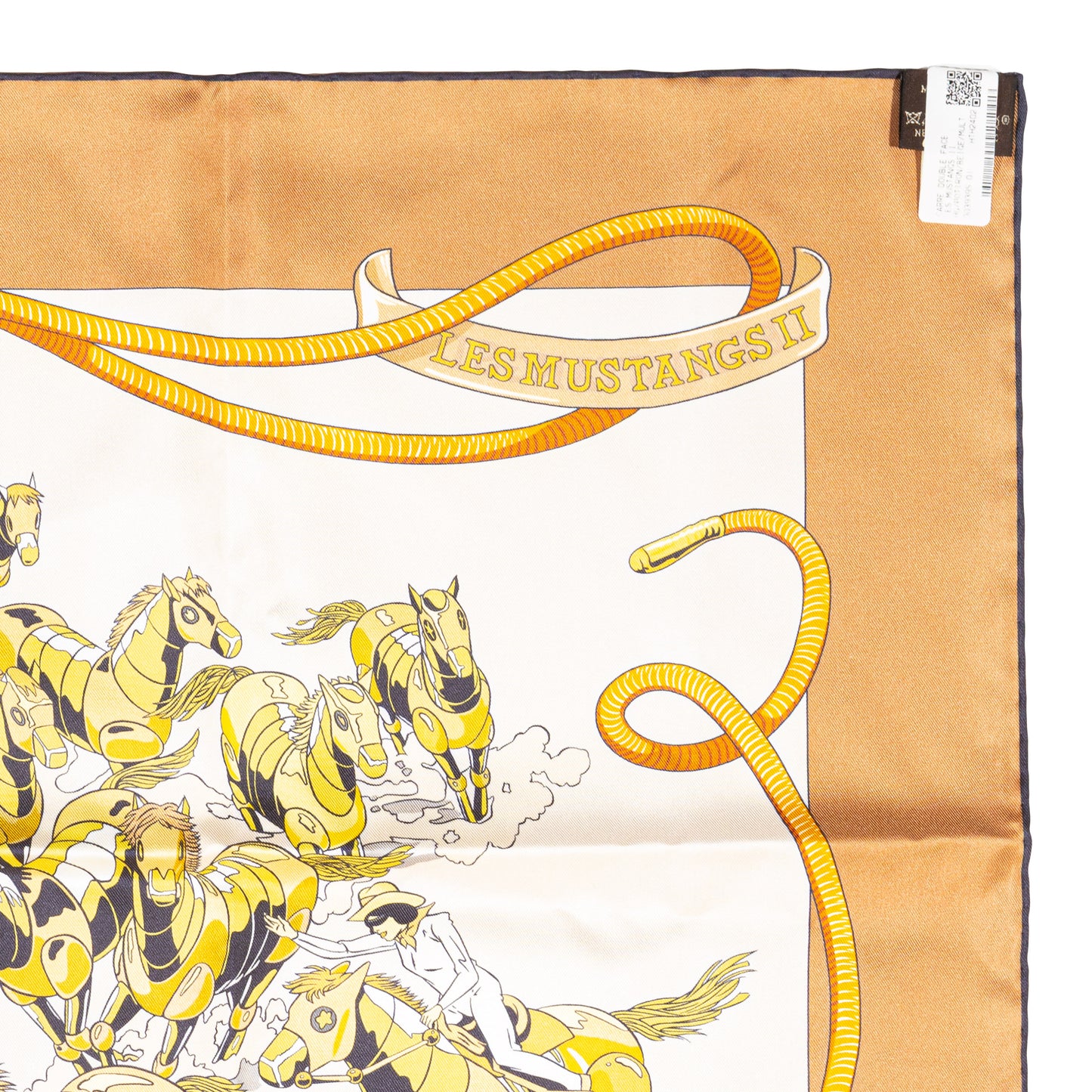 Hermès Silk Scarf 90 - Les Mustangs II - Double Face - Potiron Beige - New - 2511041812