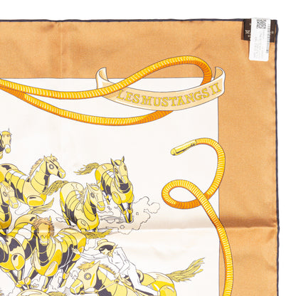 Hermès Silk Scarf 90 - Les Mustangs II - Double Face - Potiron Beige - New - 2511041812