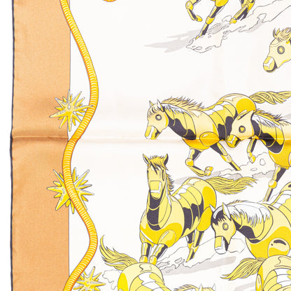 Hermès Silk Scarf 90 - Les Mustangs II - Double Face - Potiron Beige - New - 2511041812
