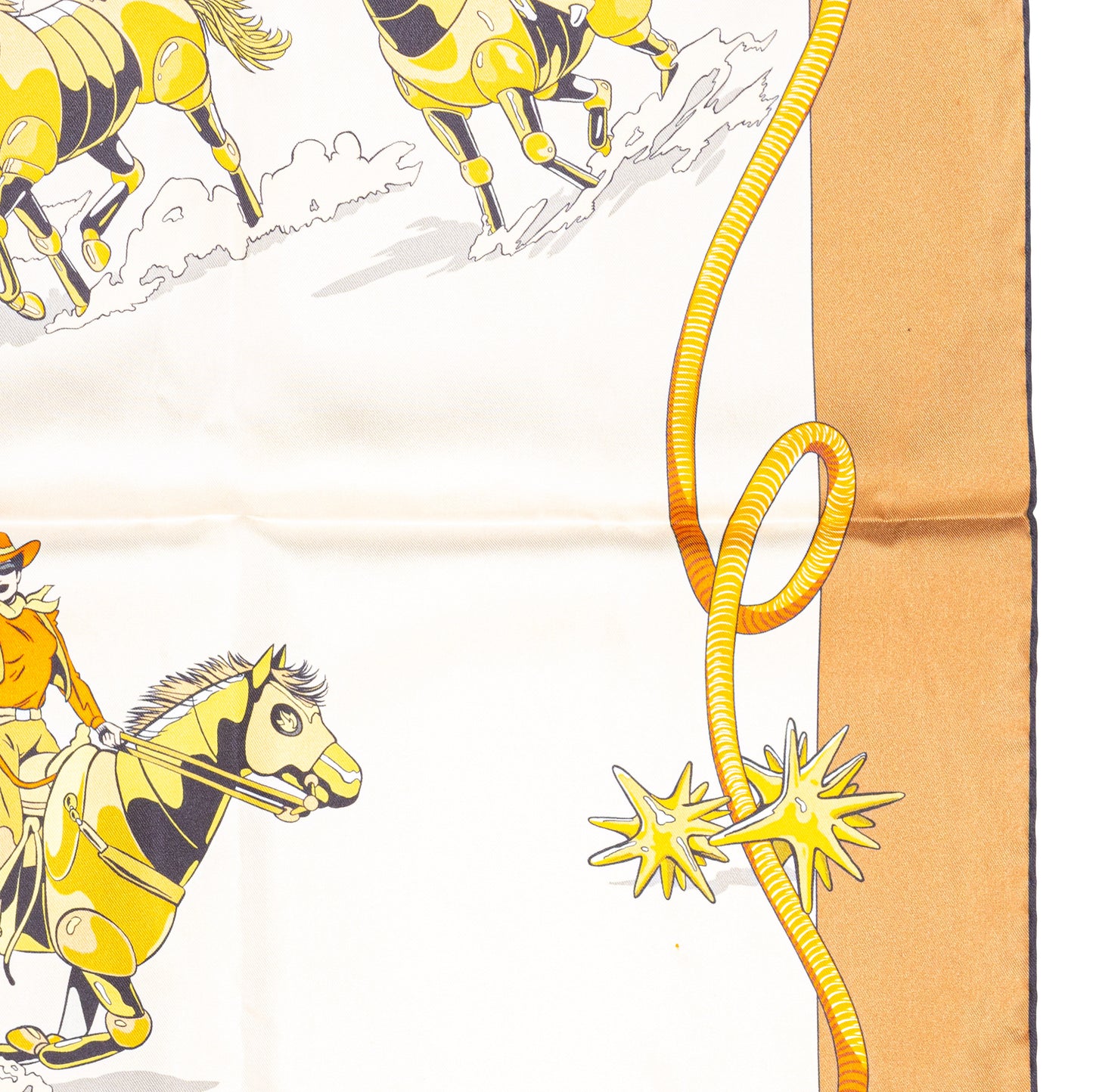 Hermès Silk Scarf 90 - Les Mustangs II - Double Face - Potiron Beige - New - 2511041812