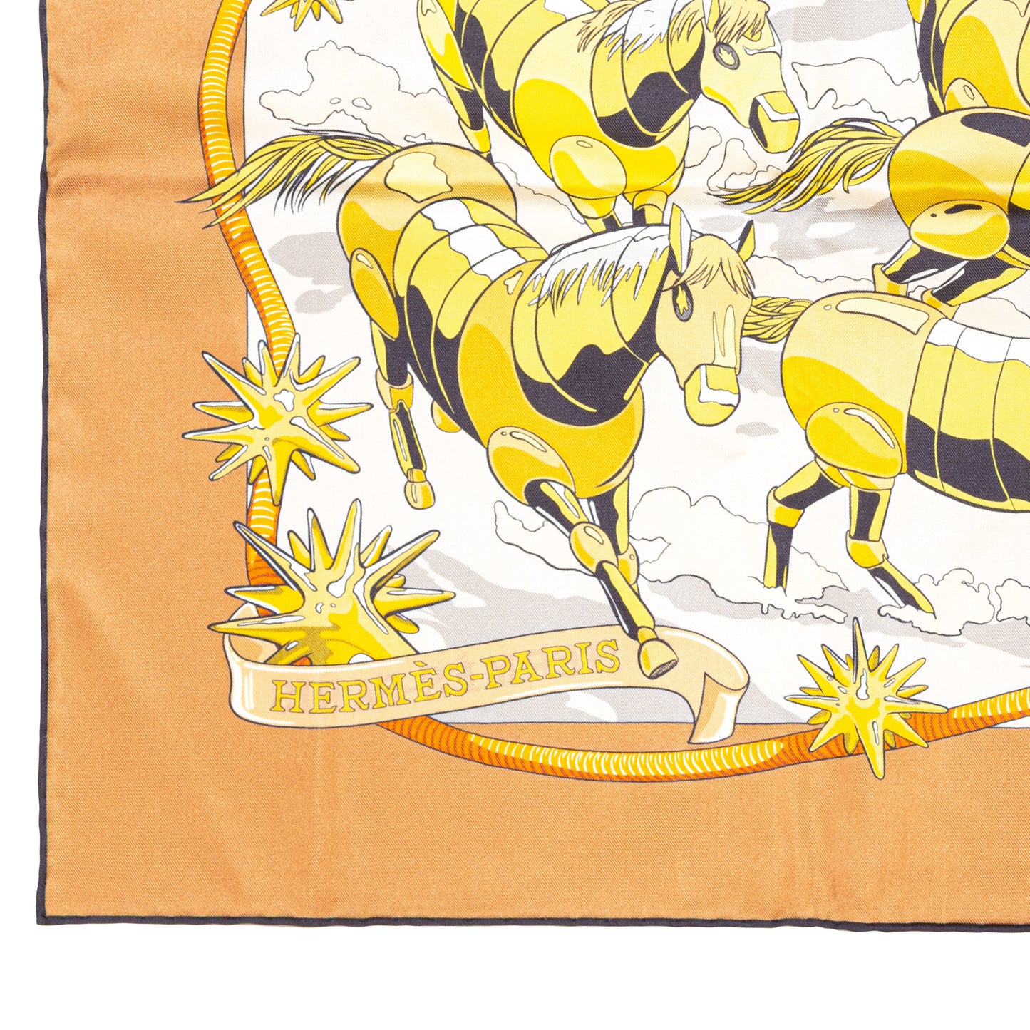 Hermès Silk Scarf 90 - Les Mustangs II - Double Face - Potiron Beige - New - 2511041812