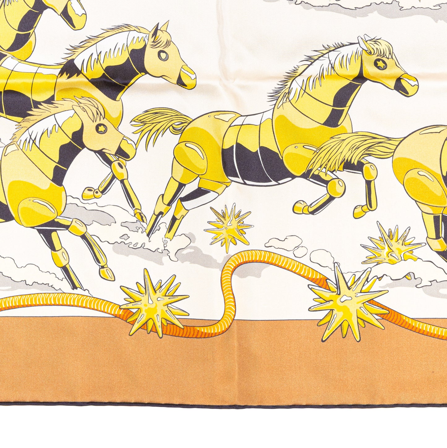 Hermès Silk Scarf 90 - Les Mustangs II - Double Face - Potiron Beige - New - 2511041812