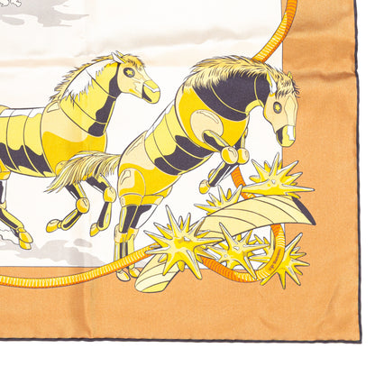 Hermès Silk Scarf 90 - Les Mustangs II - Double Face - Potiron Beige - New - 2511041812