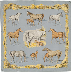 Hermes Silk Scarf Les Poulains - Bleu Gris Jaune Paille - EXCWCT