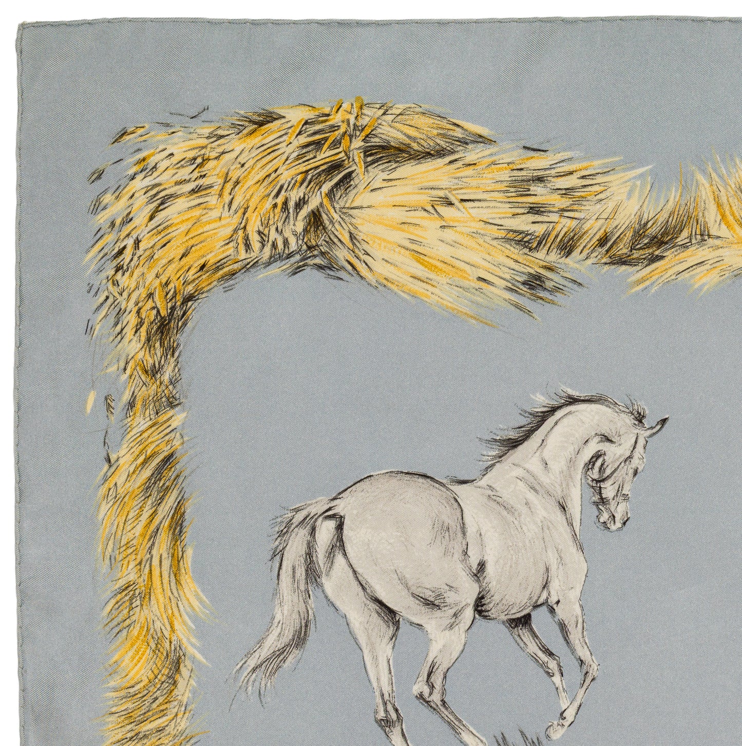 Hermes Silk Scarf Les Poulains - Bleu Gris Jaune Paille - EXCWCT