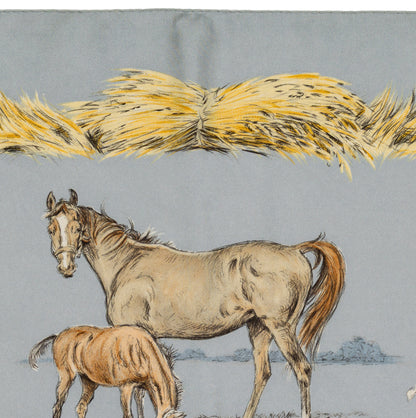 Hermes Silk Scarf Les Poulains - Bleu Gris Jaune Paille - EXCWCT