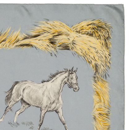 Hermes Silk Scarf Les Poulains - Bleu Gris Jaune Paille - EXCWCT
