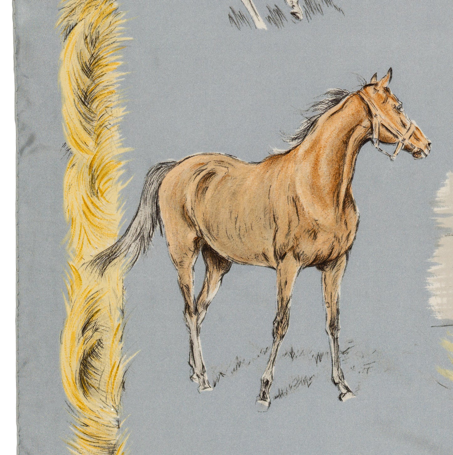 Hermes Silk Scarf Les Poulains - Bleu Gris Jaune Paille - EXCWCT