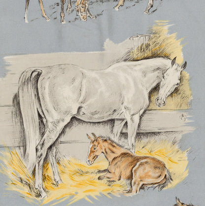 Hermes Silk Scarf Les Poulains - Bleu Gris Jaune Paille - EXCWCT