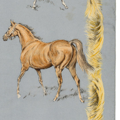 Hermes Silk Scarf Les Poulains - Bleu Gris Jaune Paille - EXCWCT