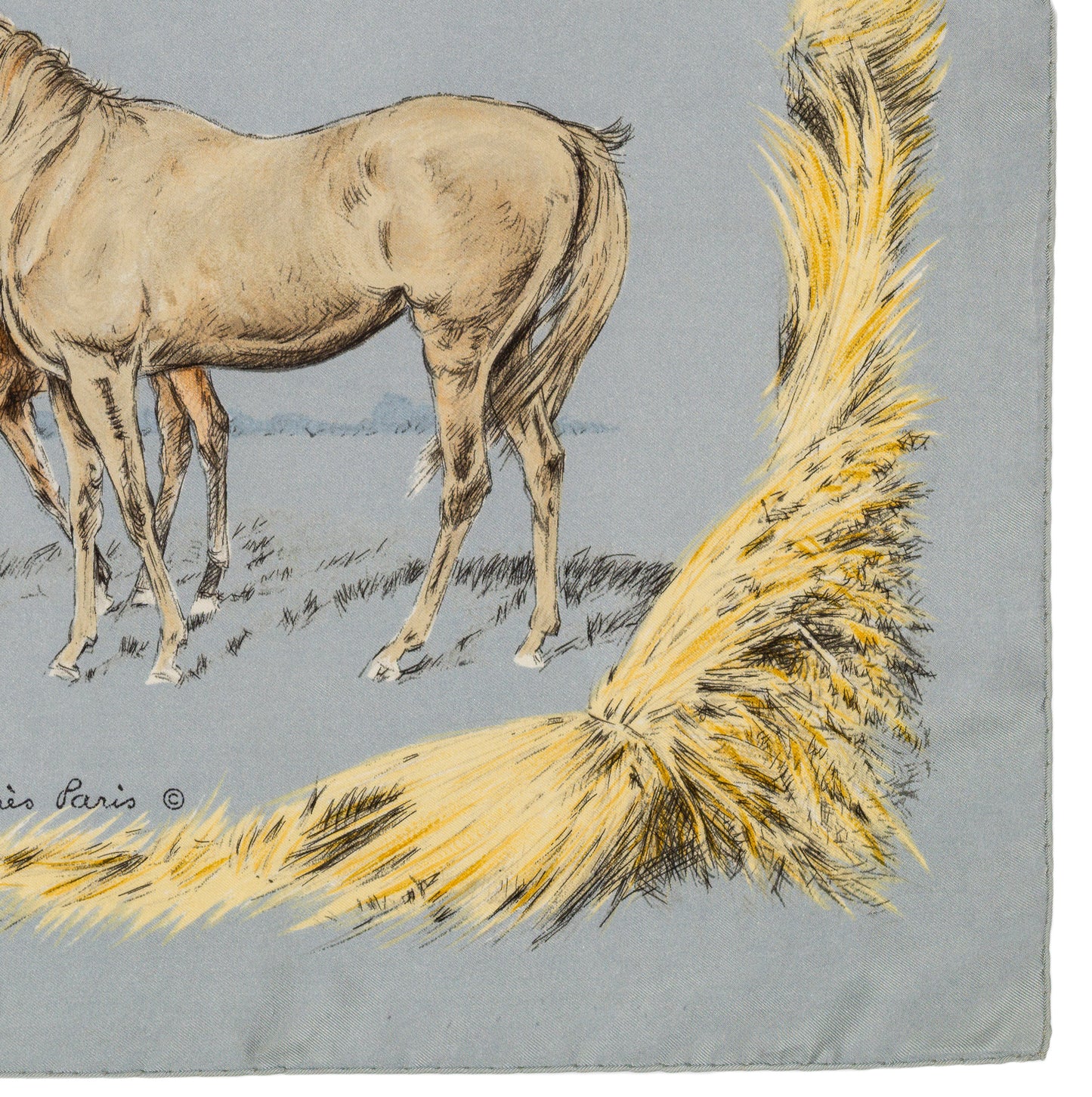 Hermes Silk Scarf Les Poulains - Bleu Gris Jaune Paille - EXCWCT