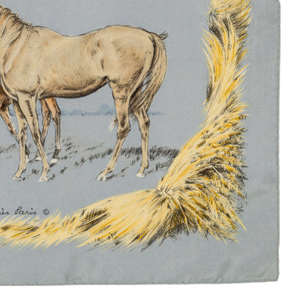 Hermes Silk Scarf Les Poulains - Bleu Gris Jaune Paille - EXCWCT