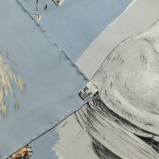 Hermes Silk Scarf Les Poulains - Bleu Gris Jaune Paille - EXCWCT