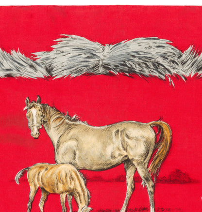 Hermes Silk Scarf Les Poulains - Red - EXCWOCT - 2606131615