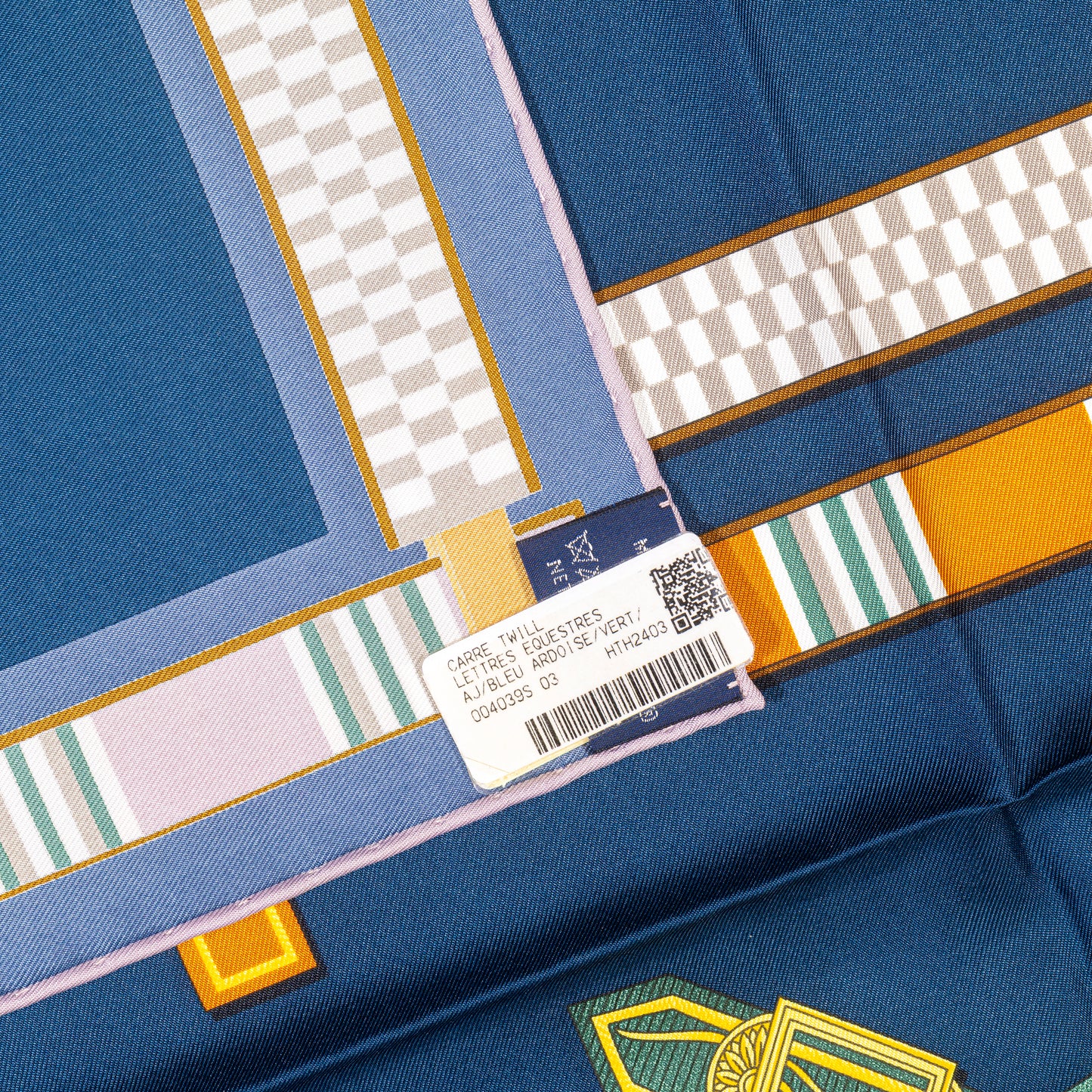 Hermes Silk Scarf Lettres Equestres - Bleu Ardoise Vert - New Store Tag