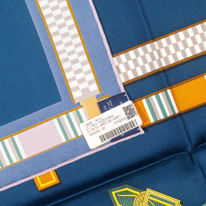 Hermes Silk Scarf Lettres Equestres - Bleu Ardoise Vert - New Store Tag
