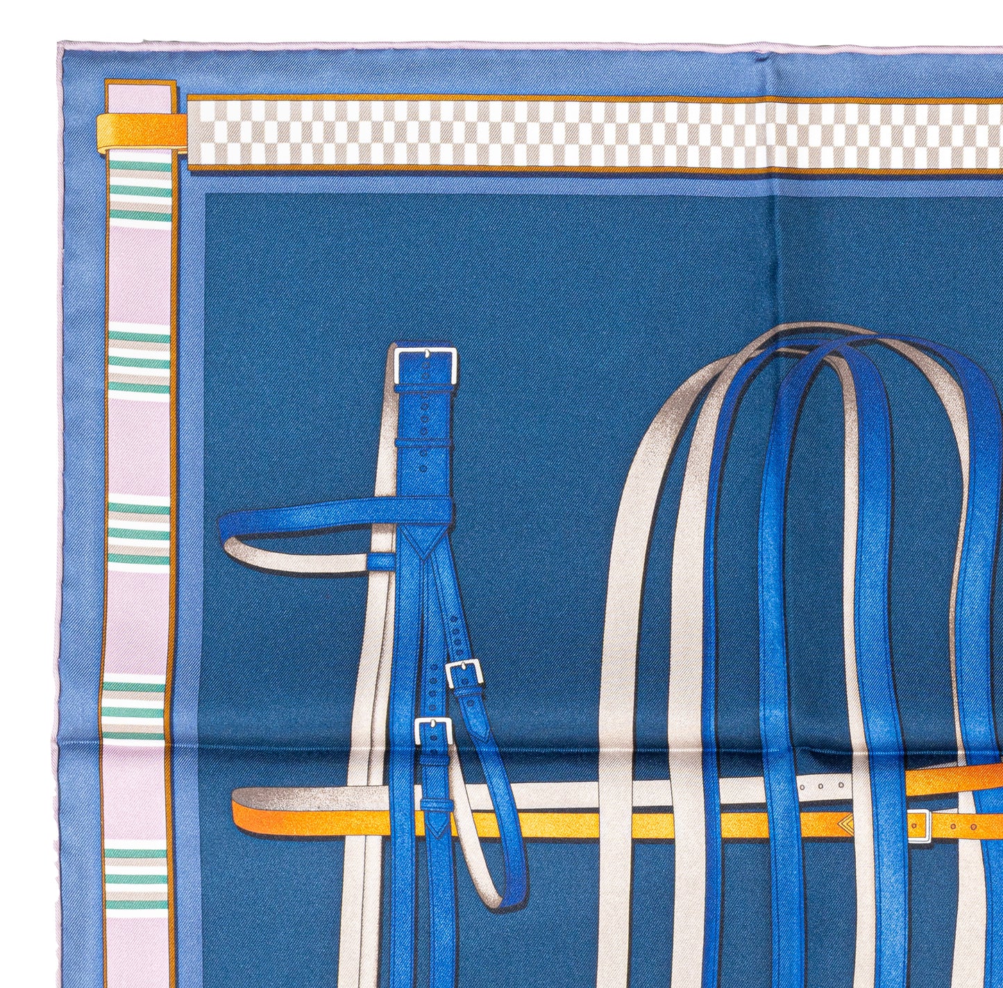 Hermes Silk Scarf Lettres Equestres - Bleu Ardoise Vert - New Store Tag