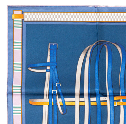 Hermes Silk Scarf Lettres Equestres - Bleu Ardoise Vert - New Store Tag