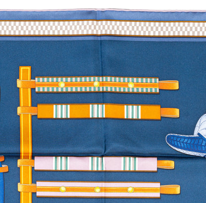 Hermes Silk Scarf Lettres Equestres - Bleu Ardoise Vert - New Store Tag