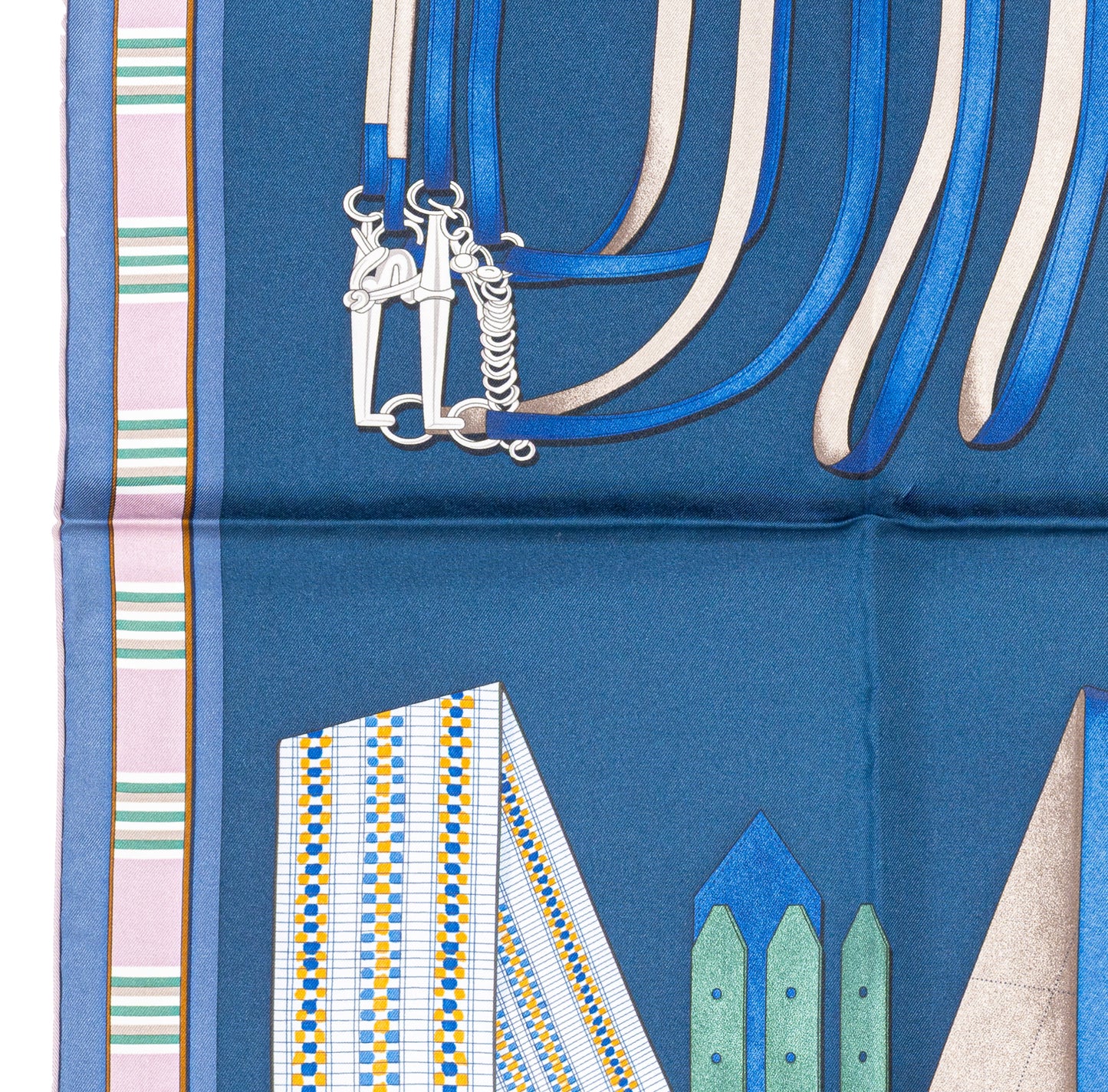Hermes Silk Scarf Lettres Equestres - Bleu Ardoise Vert - New Store Tag