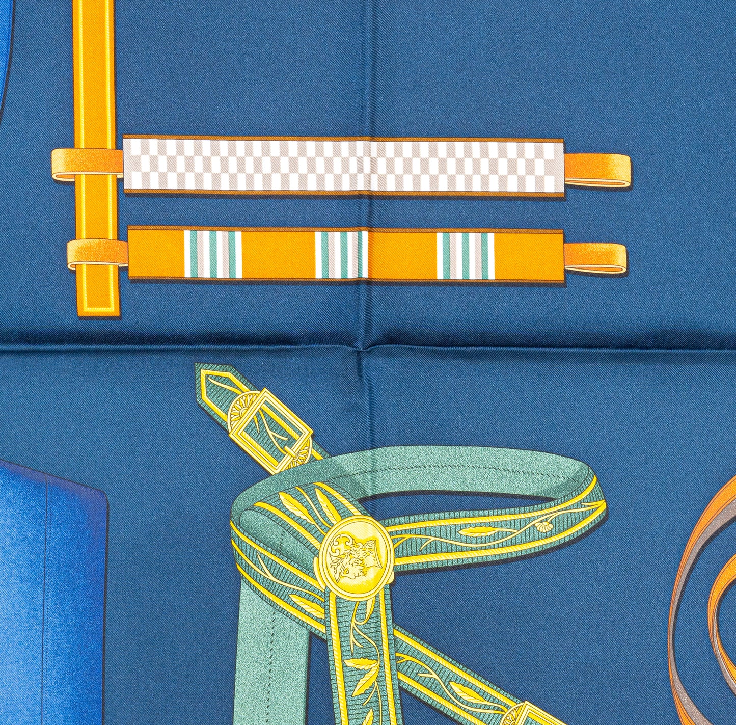 Hermes Silk Scarf Lettres Equestres - Bleu Ardoise Vert - New Store Tag