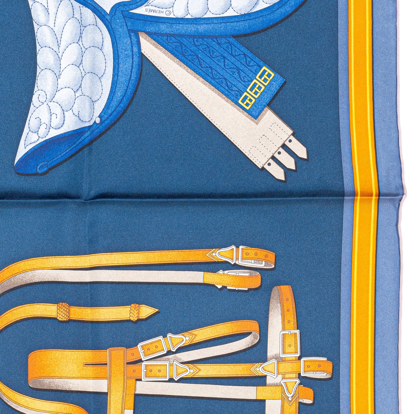 Hermes Silk Scarf Lettres Equestres - Bleu Ardoise Vert - New Store Tag